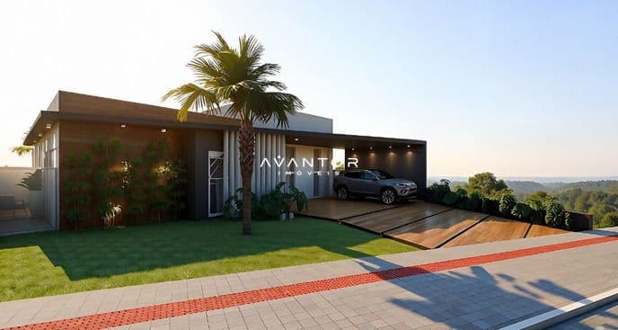 Fachada da casa com garagem — Casa de Condomínio com 3 quartos à venda no Residencial Real Park, em Tomazetti, Santa Maria/RS