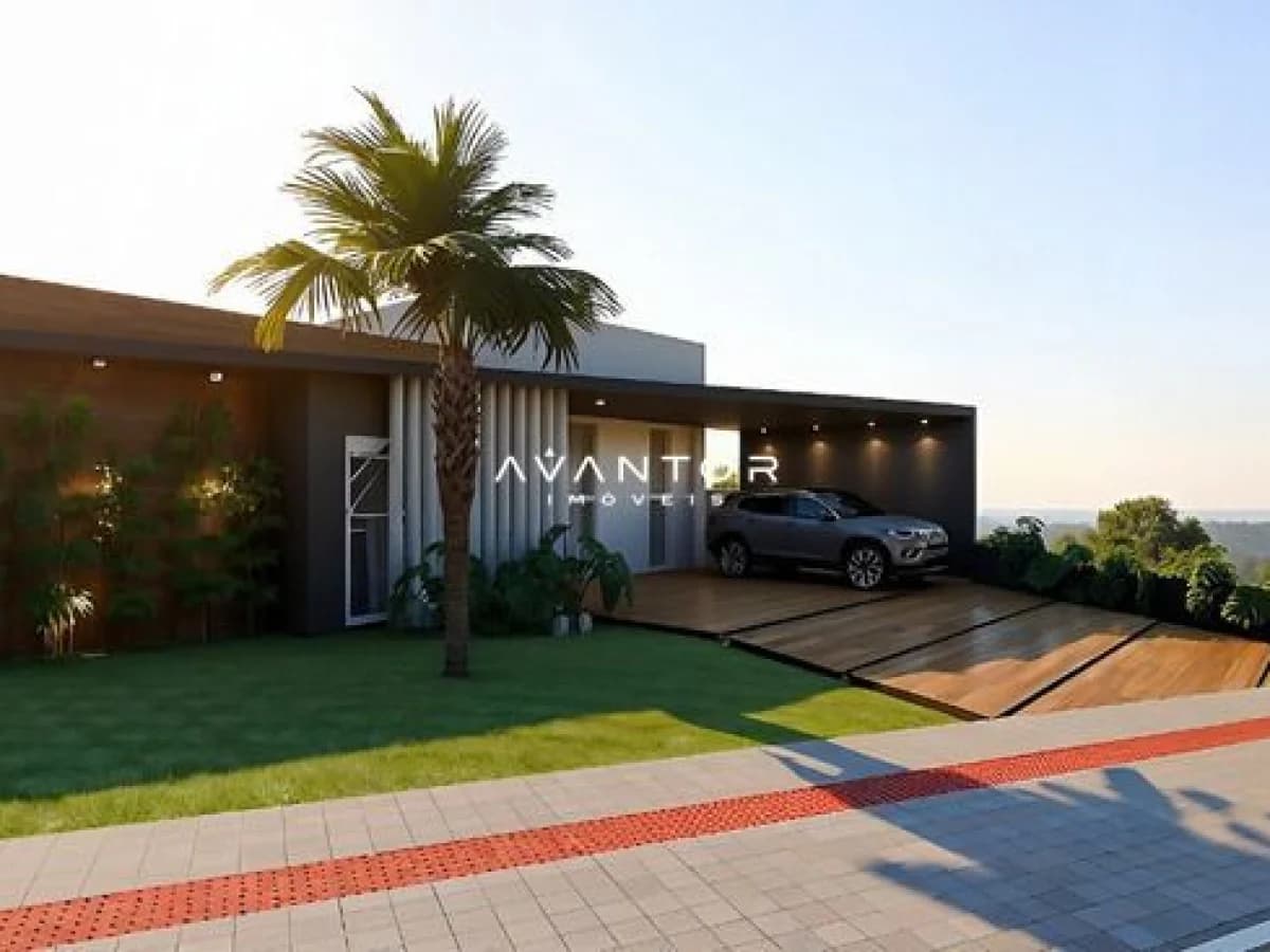 Fachada da casa com garagem — Casa de Condomínio com 3 quartos à venda no Residencial Real Park, em Tomazetti, Santa Maria/RS