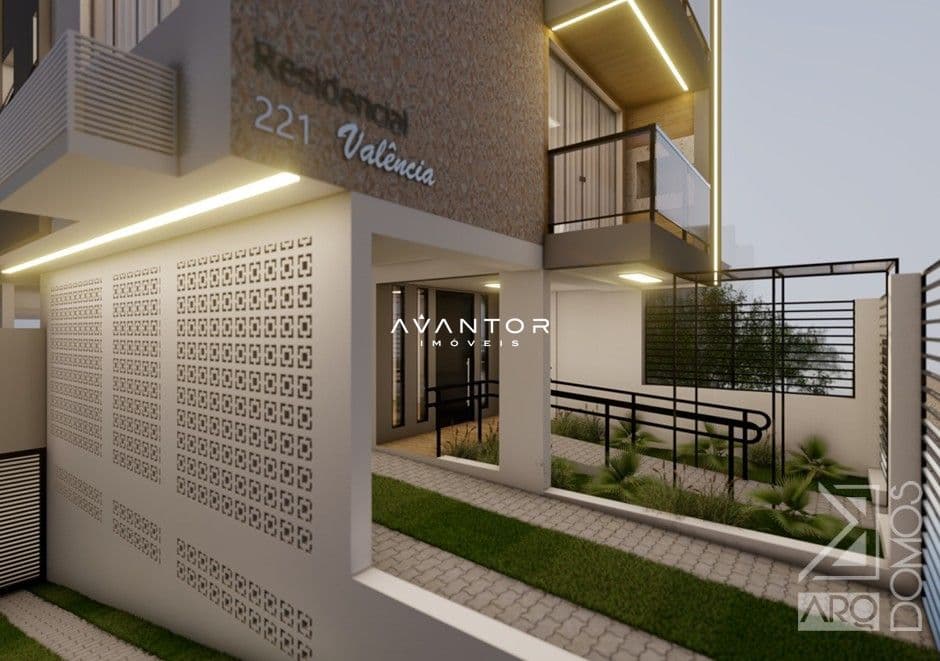 Fachada da casa com acesso e sacada — Apartamento com 1 quarto à venda em Nossa Senhora de Fátima, Santa Maria/RS