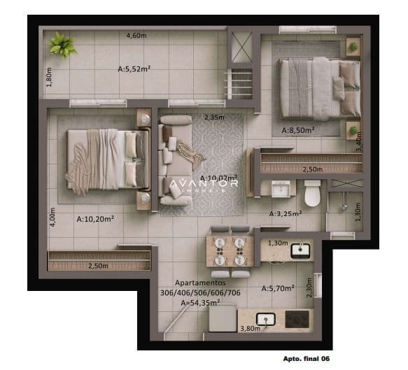 Apartamento com 2 quartos à venda no Residencial Vivá, em Camobi, Santa Maria/RS — foto 4 de 5