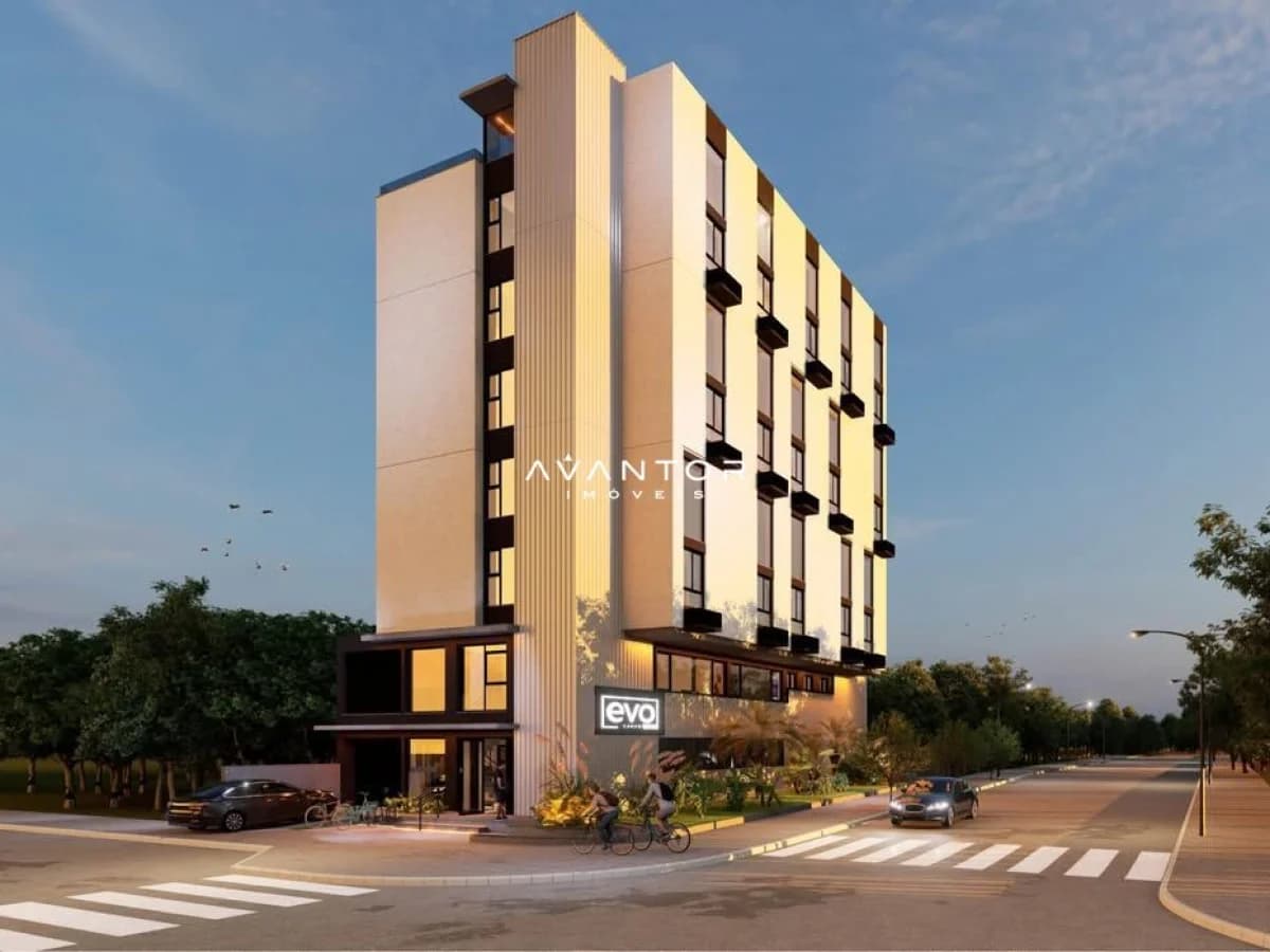 Fachada do prédio com arquitetura moderna — Apartamento com 1 quarto à venda em Camobi, Santa Maria/RS