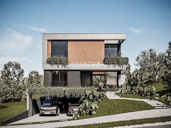 Fachada da casa com garagem — Casa com 4 quartos à venda no Residencial Real Park, em Tomazetti, Santa Maria/RS