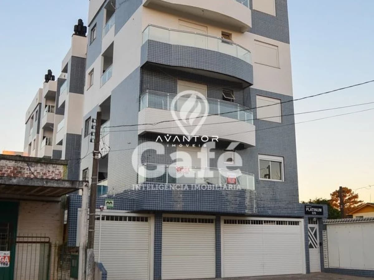 Fachada do prédio com garagem — Apartamento com 2 quartos à venda no Residencial Platinum, em Camobi, Santa Maria/RS
