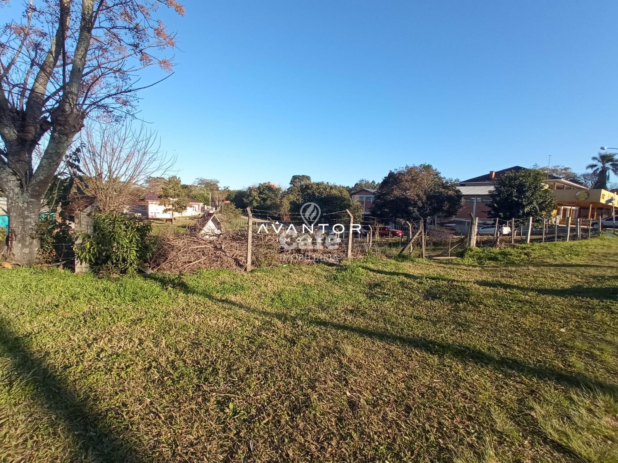 Terreno com árvores e casarões ao fundo — Terreno à venda em Parque Serrano I, Itaara/RS
