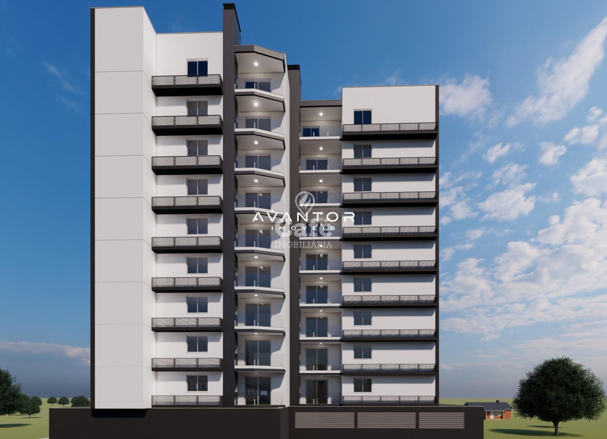 Fachada do prédio com sacadas — Apartamento com 1 quarto à venda no Golden Palace, em Nossa Senhora das Dores, Santa Maria/RS