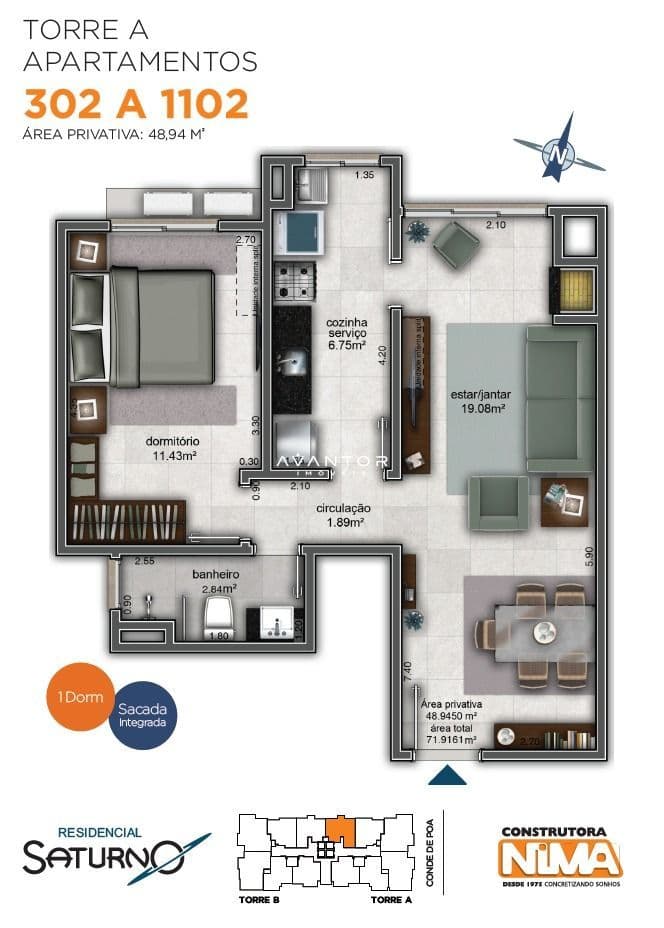 Apartamento com 1 quarto à venda no Residencial Saturno, em Nossa Senhora de Fátima, Santa Maria/RS — foto 34 de 34