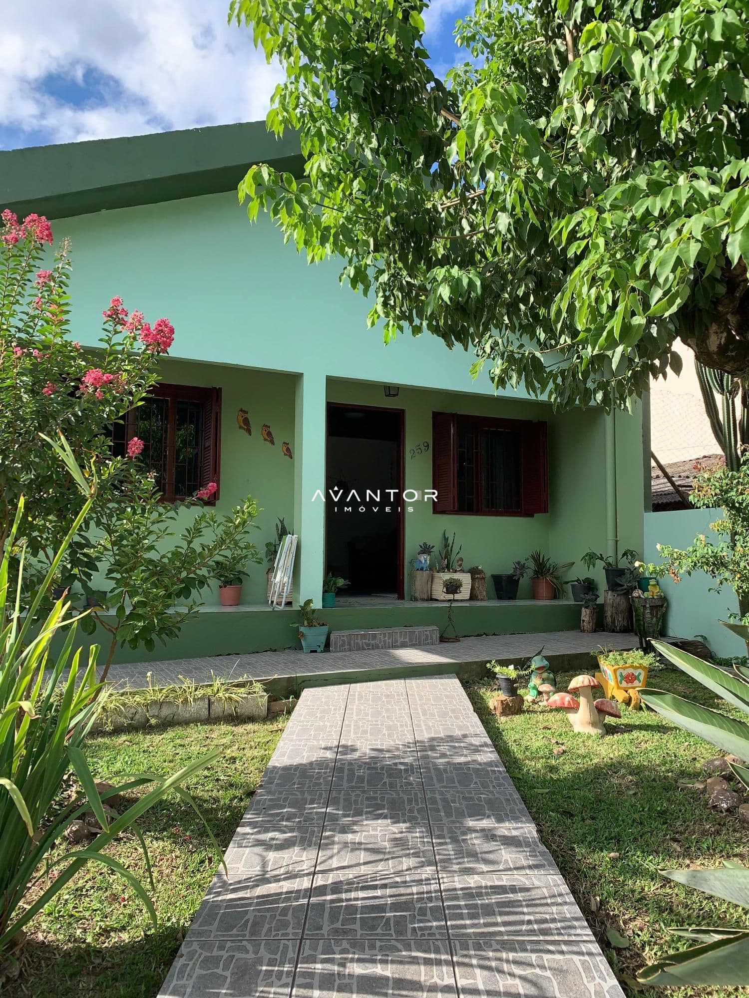 Fachada da casa com pátio e plantas — Casa com 2 quartos à venda em Urlândia, Santa Maria/RS