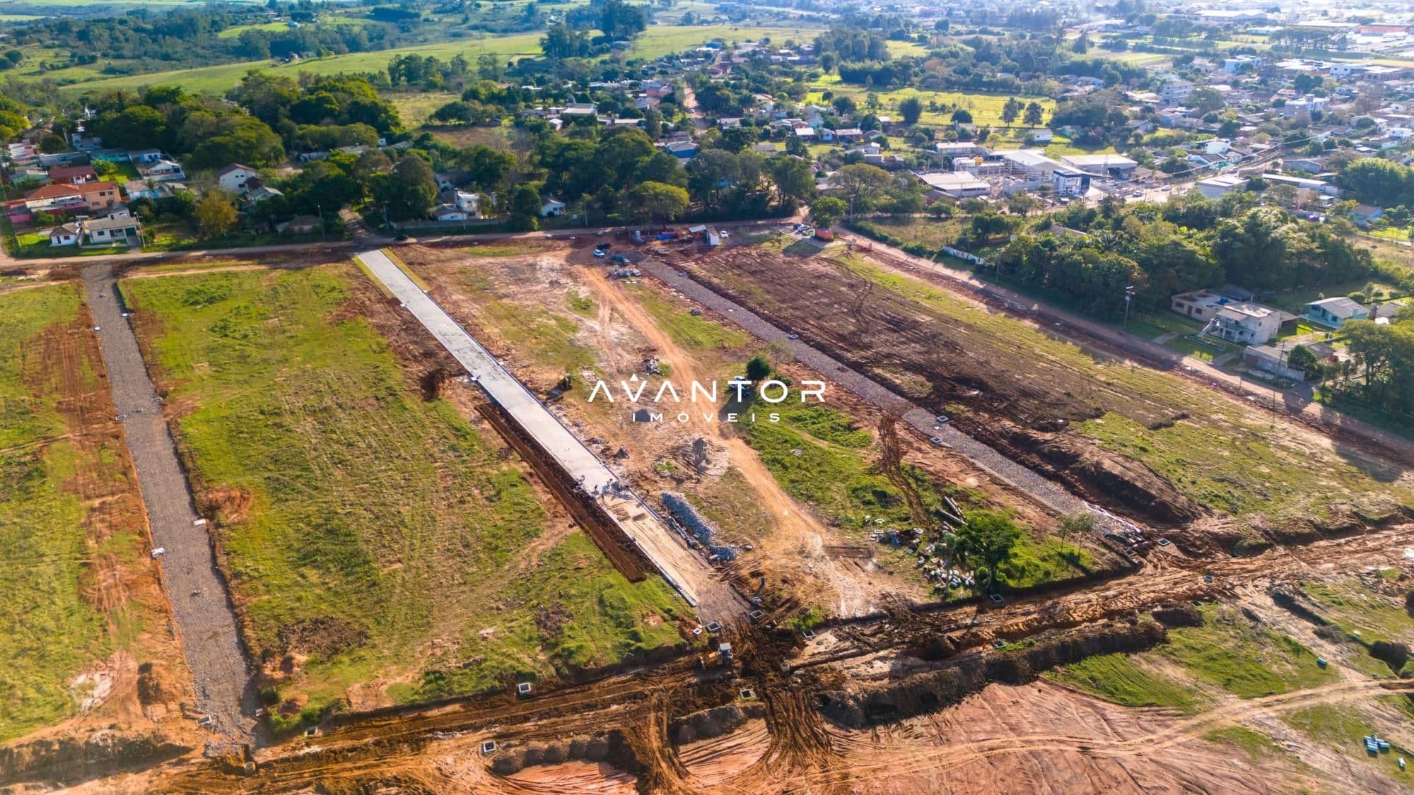 Vista aérea de terreno em desenvolvimento — Terreno à venda no Terras de Humaitá, em Boi Morto, Santa Maria/RS