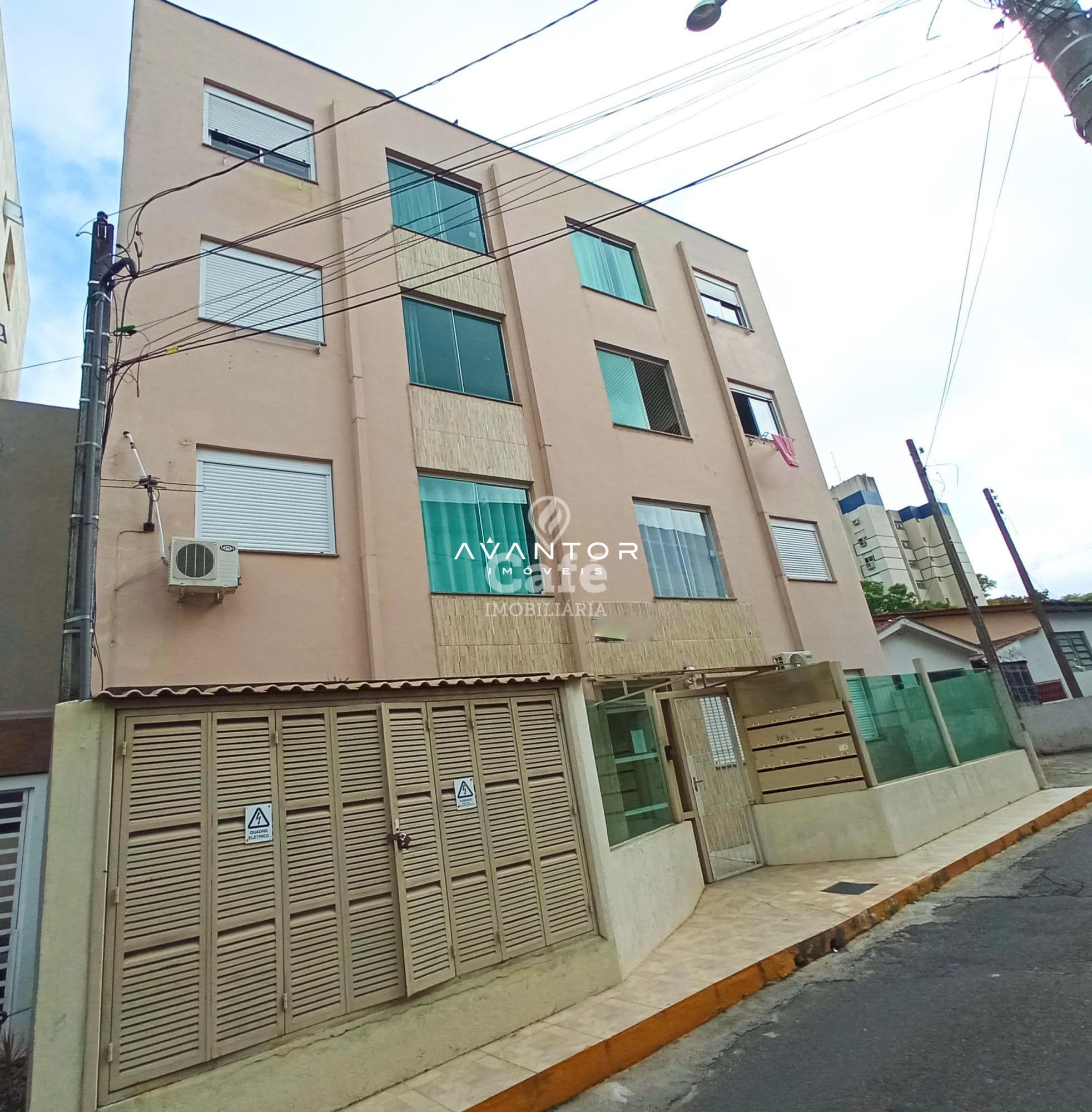 Fachada do prédio com garagem — Apartamento com 1 quarto à venda em Nossa Senhora de Fátima, Santa Maria/RS