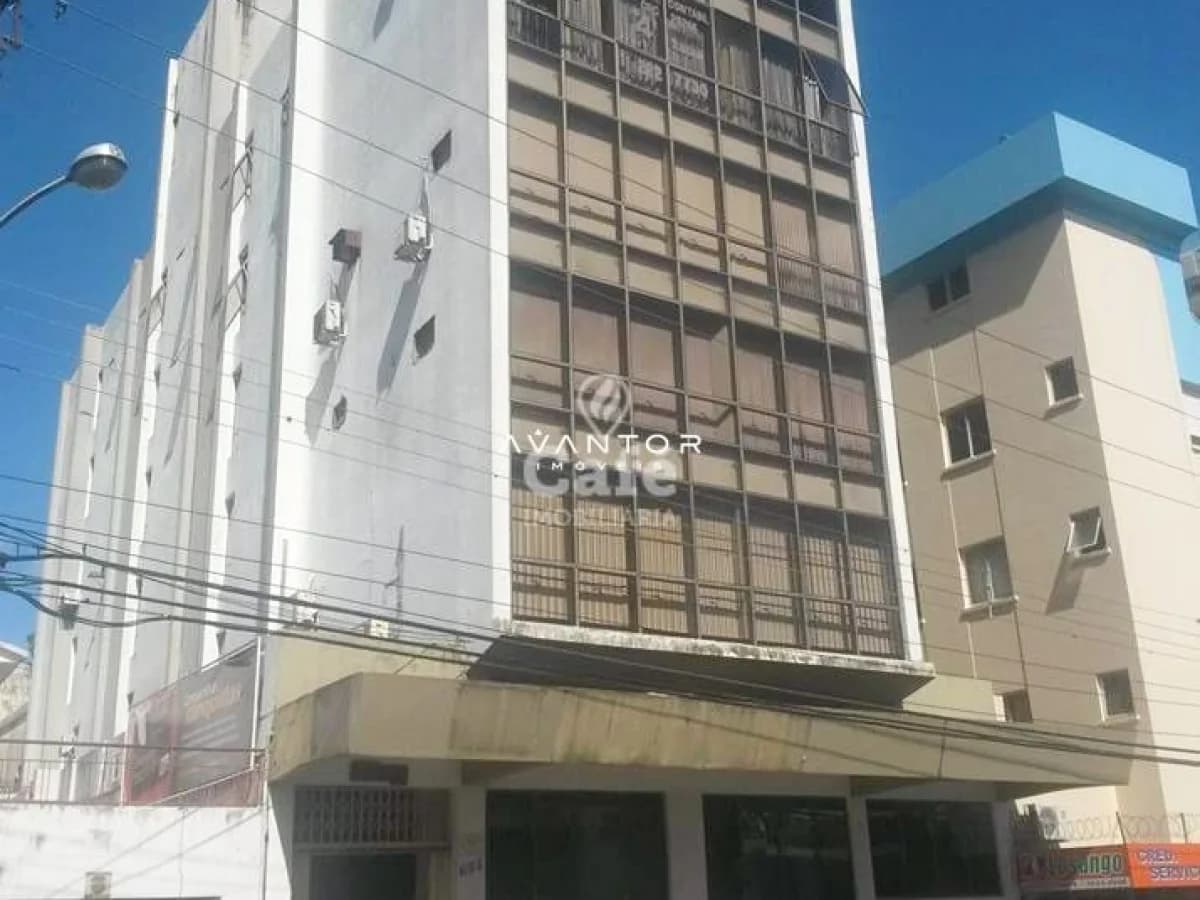 Fachada do edifício com lojas no térreo — Sala Comercial com 1 sala à venda no Edifício Aquarius, em Centro, Santa Maria/RS