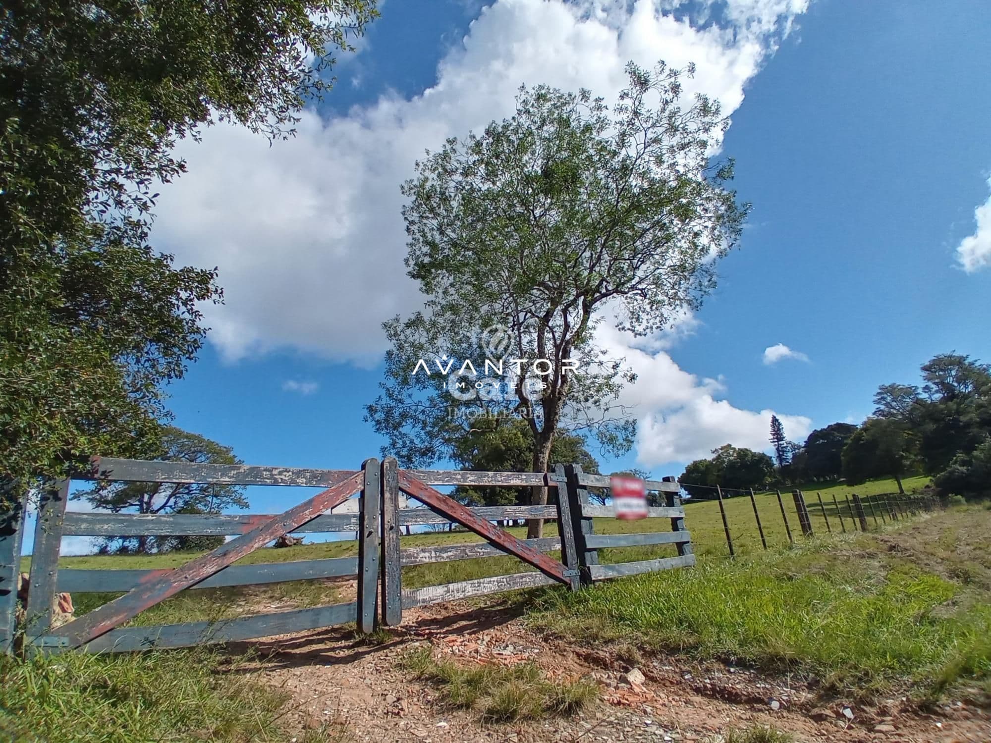 Terreno com portão de entrada e árvores — Chácara com 2 quartos à venda em Zona Rural, São Valentim/RS