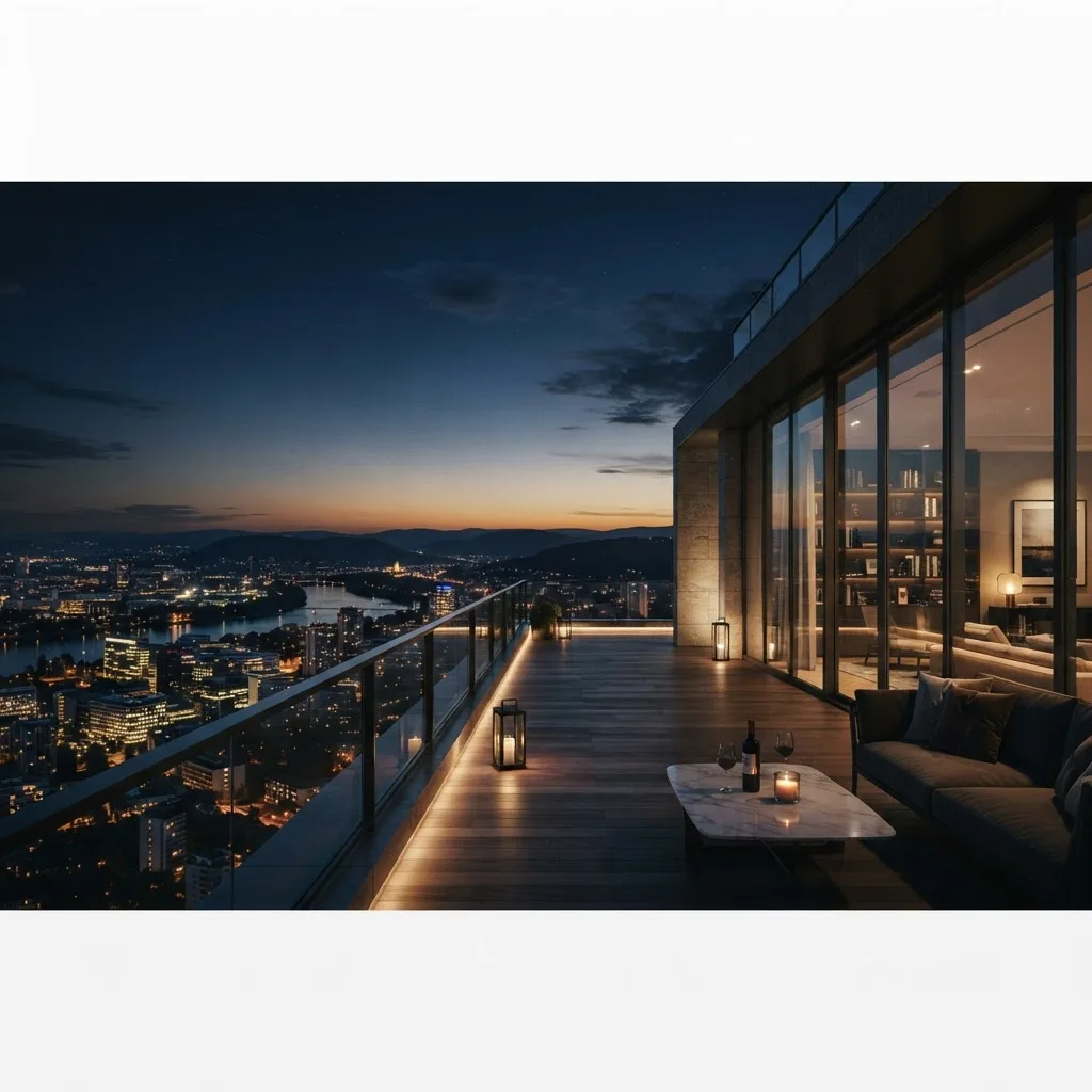 Vista panorâmica ao anoitecer a partir de um apartamento de alto padrão em Santa Maria/RS
