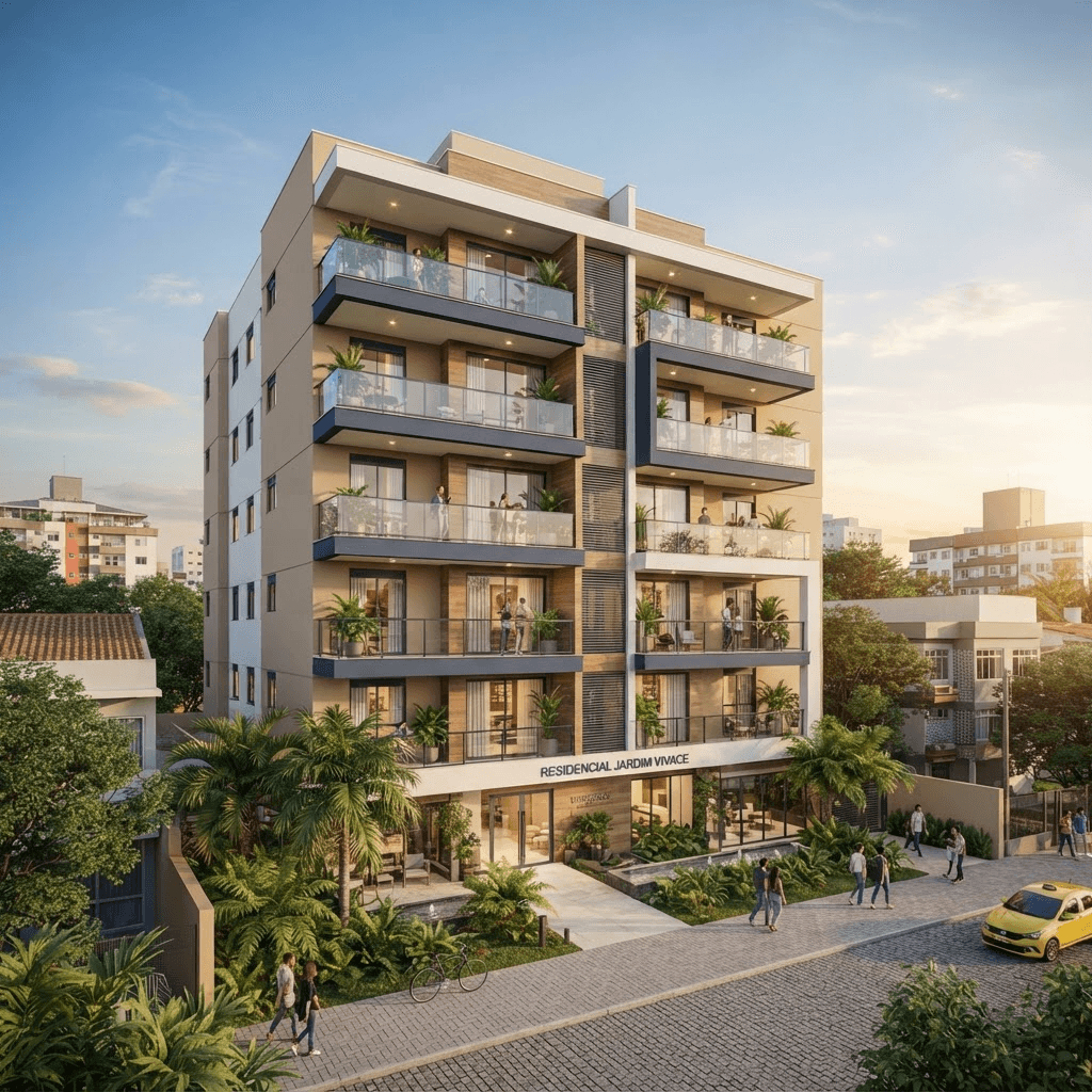 Fachada do empreendimento Residenza Camobi, novo prédio residencial em Camobi, Santa Maria