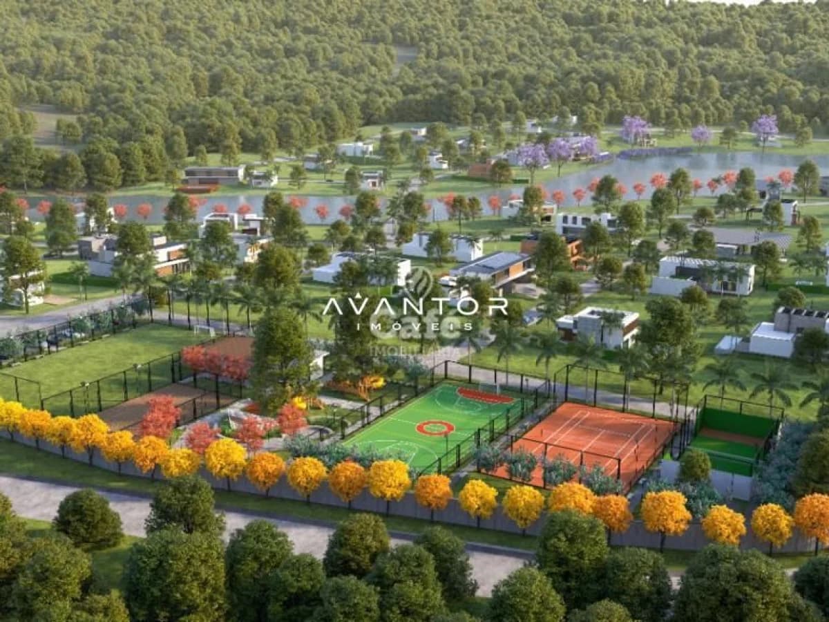 Vista aérea do empreendimento com áreas de lazer — Terreno à venda em Parque Serrano I, Itaara/RS