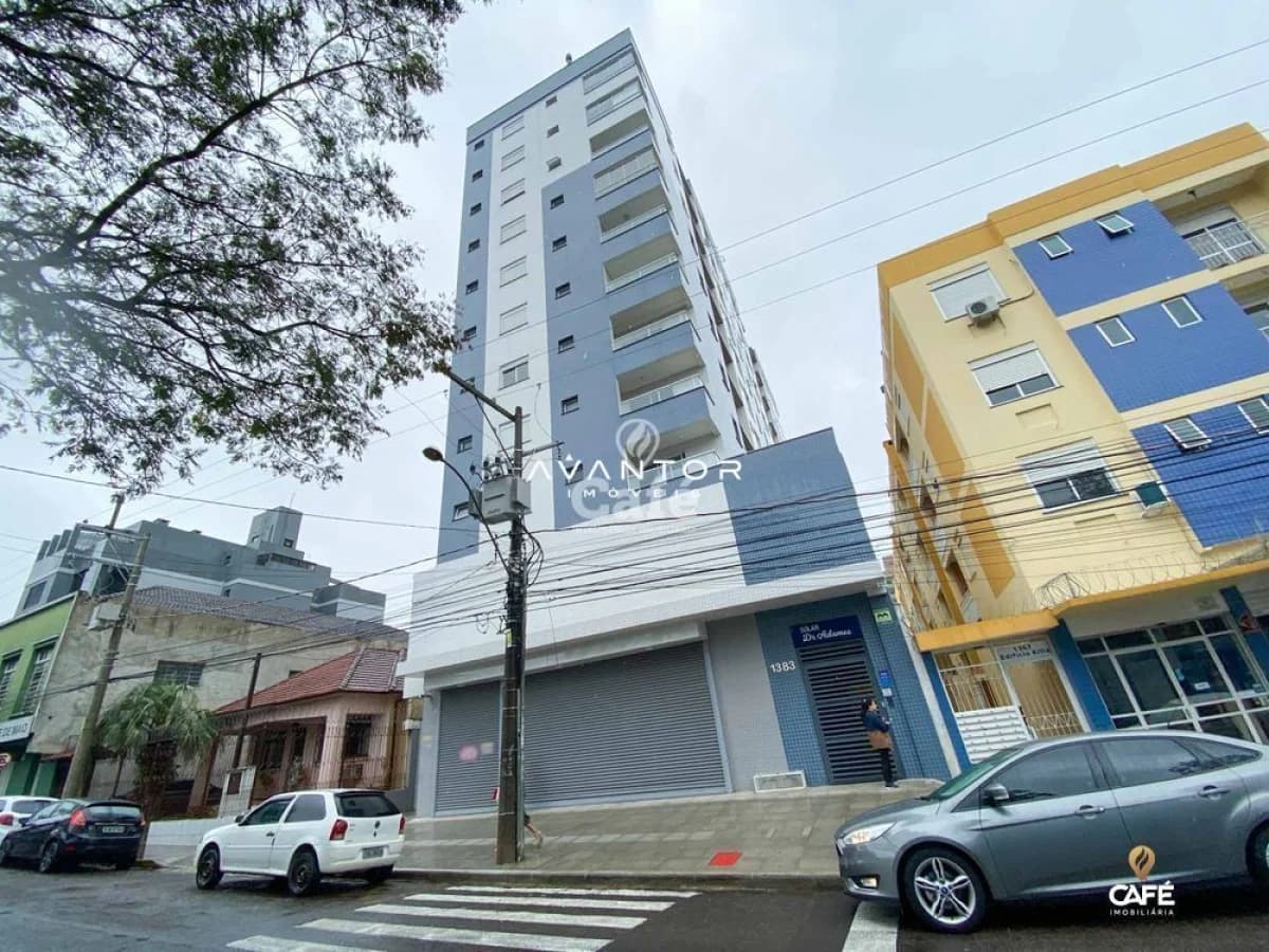 Fachada do prédio com entrada — Apartamento com 1 quarto à venda no Residencial Solar Dr. Adames, em Centro, Santa Maria/RS