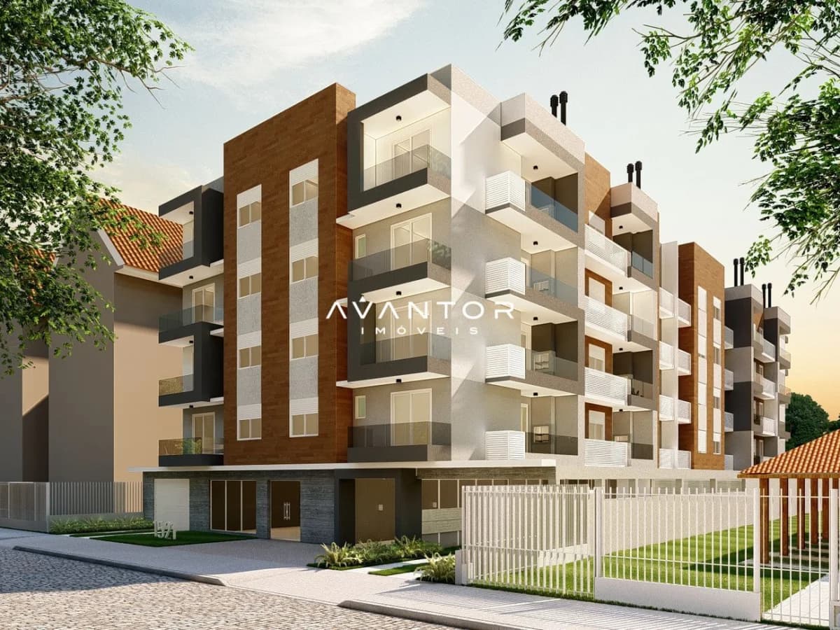 Fachada do prédio com elementos em madeira — Apartamento com 2 quartos à venda em Camobi, Santa Maria/RS