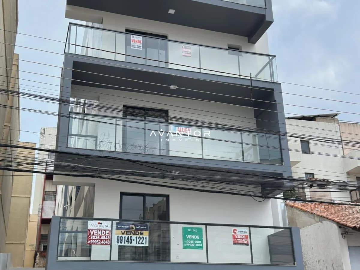 Fachada do prédio com sacadas — Apartamento com 1 quarto à venda no Residencial Living 154, em Centro, Santa Maria/RS