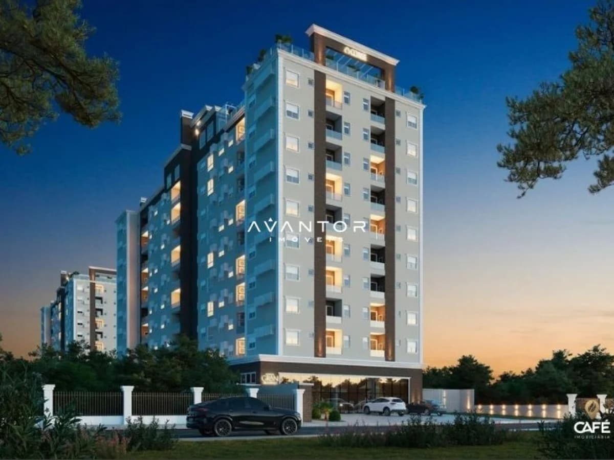 Fachada do prédio ao entardecer — Apartamento com 2 quartos à venda no Residencial Gran Progresso, em Camobi, Santa Maria/RS
