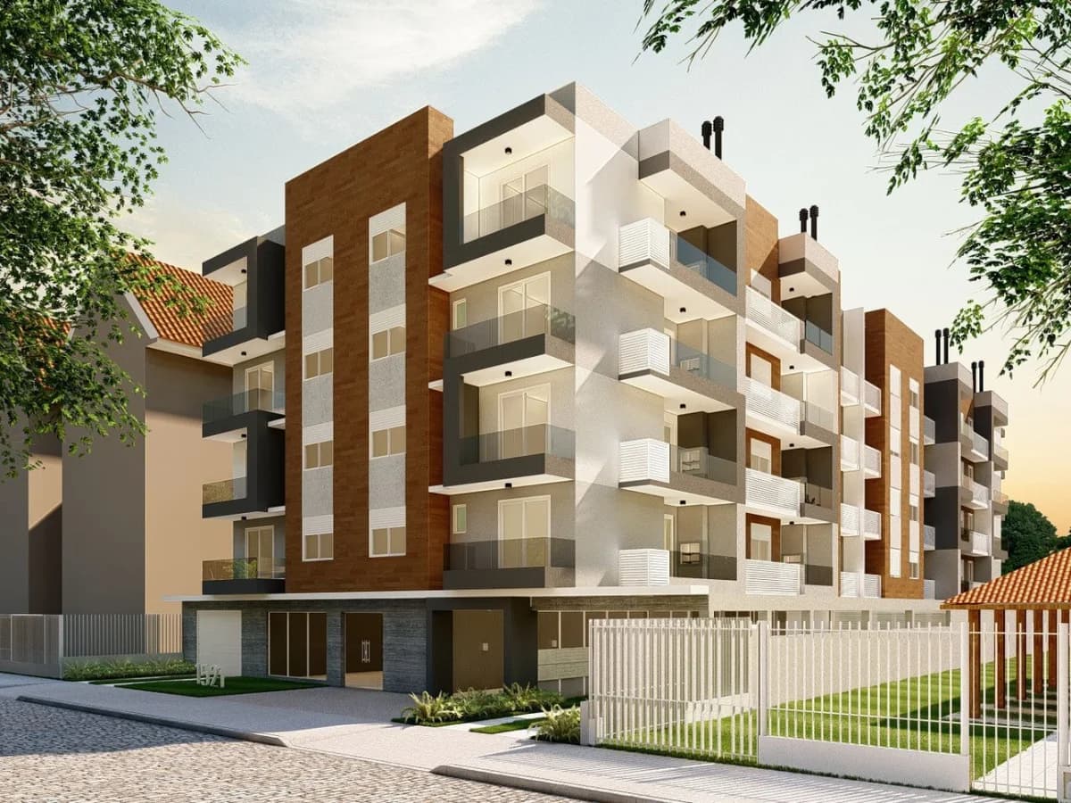 Fachada do prédio com sacadas — Apartamento com 2 quartos à venda no Residencial Rudolf, em Camobi, Santa Maria/RS