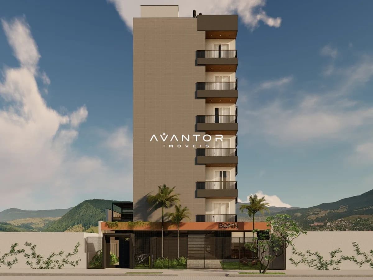 Fachada do prédio com sacadas — Apartamento com 1 quarto à venda no BONN, em Camobi, Santa Maria/RS
