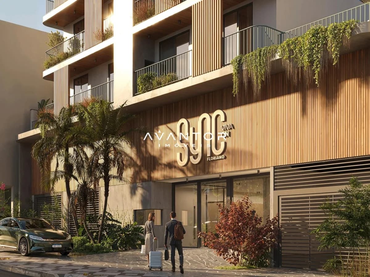 Fachada do prédio com paisagismo — Apartamento com 2 quartos à venda no Sync Viva On - Floriano, em Centro, Santa Maria/RS