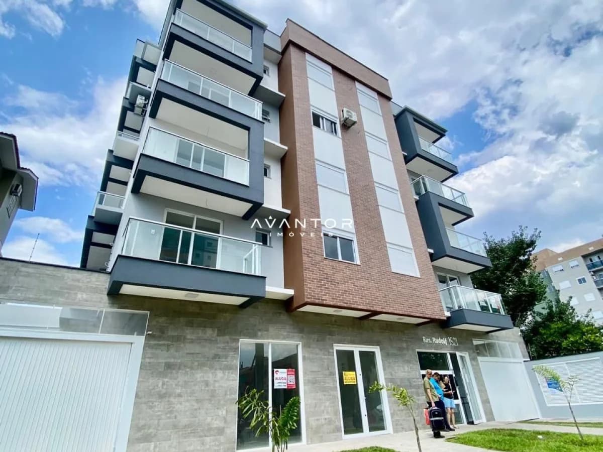 Fachada do prédio com sacadas — Apartamento com 1 quarto à venda no Residencial Rudolf, em Camobi, Santa Maria/RS