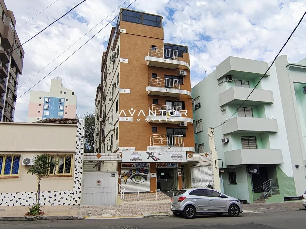 Fachada do prédio com sacadas — Apartamento com 1 quarto à venda no Edifício Abrilino Rigão, em Centro, Santa Maria/RS