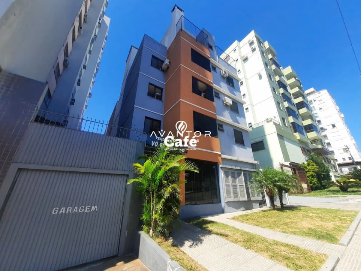Fachada do prédio com garagem — Studio com 1 quarto à venda no Residencial Vó Esther, em Centro, Santa Maria/RS